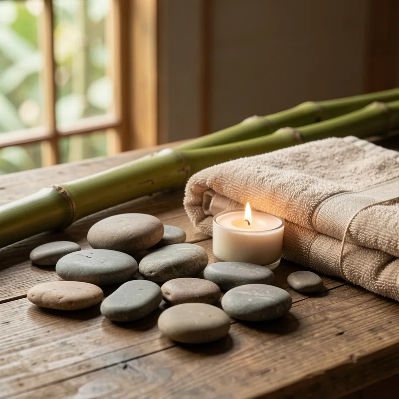 Mains posées sur le dos lors d'un massage, dans une pièce calme aux tons naturels