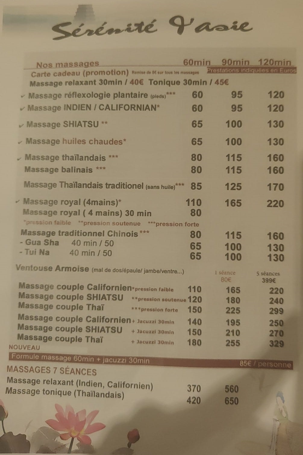 Massage Grenoble prix